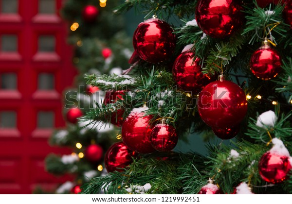 Focus On Christmas Tree Red Ball Stock Photo Edit Now