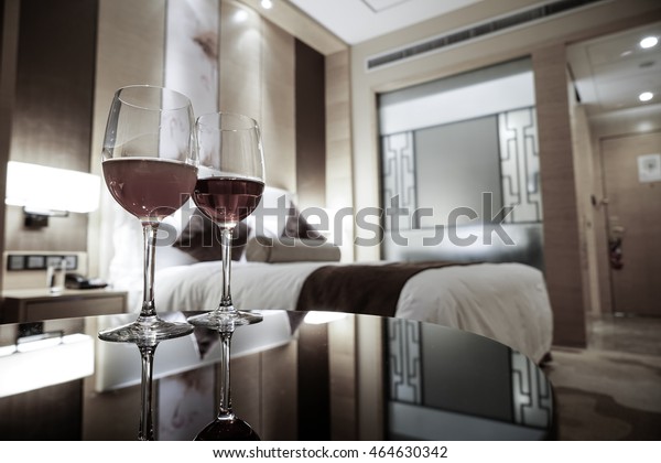 Focus On Glasses Red Wine Bedroom Stock Photo Edit Now