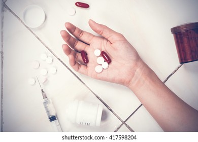 Focus On Hand Women After Eaten Pills Overdose.