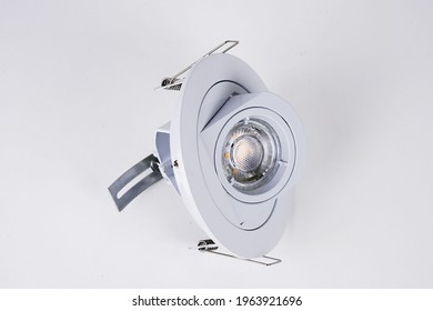 Focus On Recessed Ceiling Down Light Fixture Isolated On White Background.