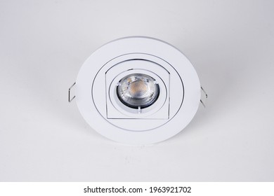 Focus On Recessed Ceiling Down Light Fixture Isolated On White Background.