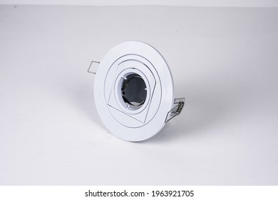 Focus On Recessed Ceiling Down Light Fixture Isolated On White Background.