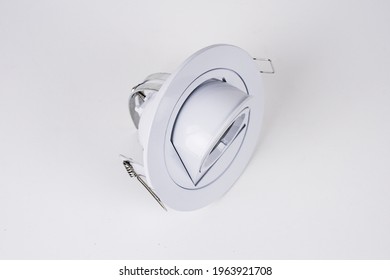 Focus On Recessed Ceiling Down Light Fixture Isolated On White Background.