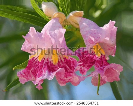A Focus Stacked Close-up Image of the Multicolored Trumpet Shaped Flower of the Desert Willow Tree