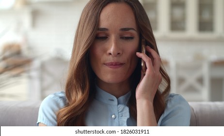 Focused Business Woman Speaking Mobile Phone At Home Office In Slow Motion. Closeup Smiling Lady Talking Smartphone. 