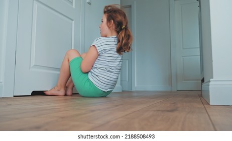 Focused Motivated Young Caucasian Girl Doing Workout At Home Exercising Sit Ups Crunches