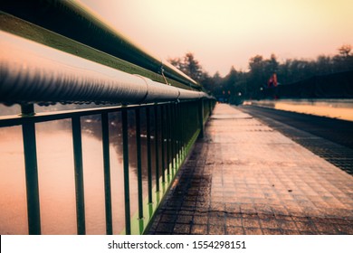 Fog Is Clearing Over The Bridge Over The Delaware River Which Connects The New York State And Pennsylvania  In Narrowsburg, NY