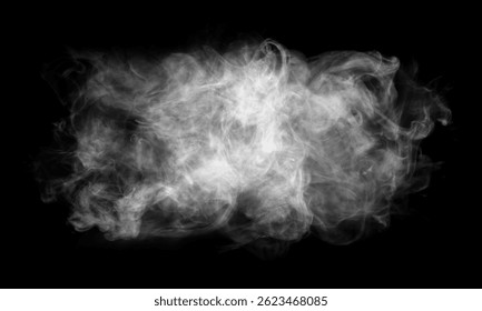 Niebla, nube, humo aislado sobre fondo negro. Nubosidad blanca, niebla o fondo de esmog. 