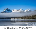 Fog covered mountain at Redfish Lake in Idaho