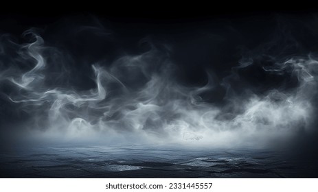 Fog In Darkness. Smoke And Mist On Wooden Table. Abstract And Defocused Halloween Backdrop. - Shutterstock ID 2331445557