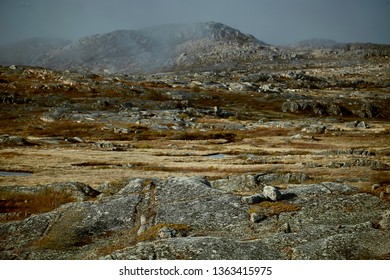 Fog And Mist On Moss And Rocks Lanscape In Newfoundland Labrador Canada Summer 2018