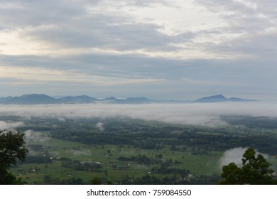 fog mountain tree sky 