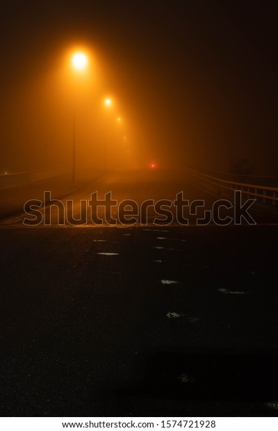 Fog in night city of\
Yokohama, Japan