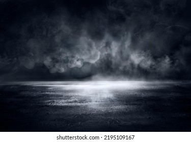 Fog On Cement With Defocused Smoke In Halloween Dark Background - Shutterstock ID 2195109167