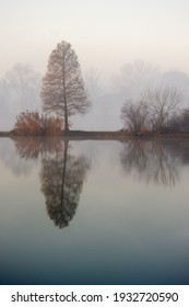 Fog on the lake in winter.