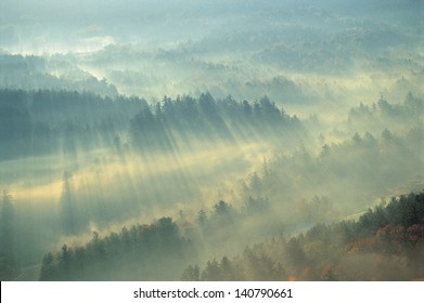 Fog Over Green Mountains Of Vermont Near Stowe