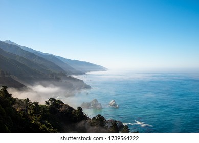 Fog over the ocean. View of the Pacific Coast in California, USA
