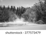Fog rises into sunny sub-zero skies over the West fork of the Chippewa River in northern Wisconsin.

