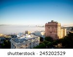 Fog Rolls in over San Francisco Bay beyond Luxury Apartments and Condominiums in Pacific Heights