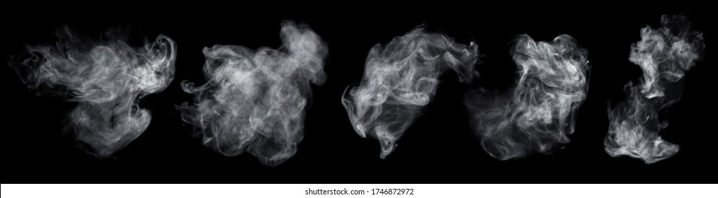 Fog or smoke set isolated on black background. White cloudiness, mist or smog background. Collection of varied white smoke on a black background. - Shutterstock ID 1746872972