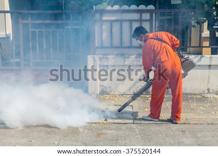 Fogging DDT spray kill mosquito for control Malaria, Encephalitis, Dengue and Zika in village at Bangkok Thailand.