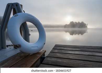 A Foggy Autumn Morning At A Connecticut Lake.