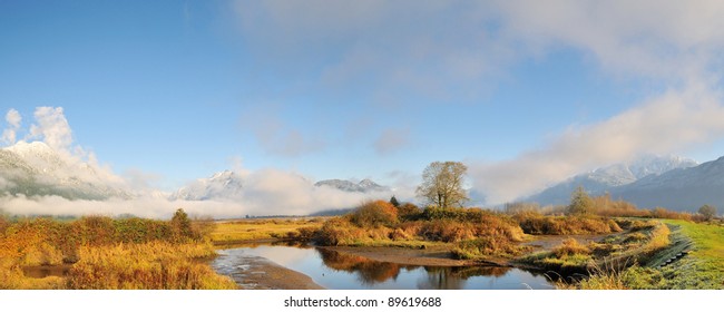 Foggy Autumn Morning At Pitt Lake Area Near Maple Ridge