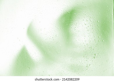 foggy background, blurry monstera leaf in white pair, water drops on glass. fog effect of palm leaves silhouettes behind. out of focus - Powered by Shutterstock