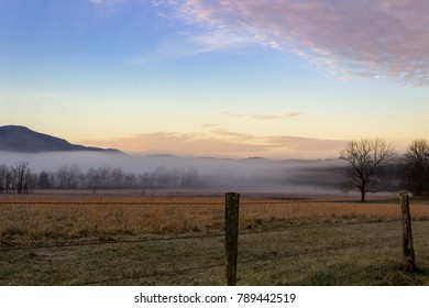 Foggy Cades Cove Morning In Great Smoky Mountains National Park In Winter