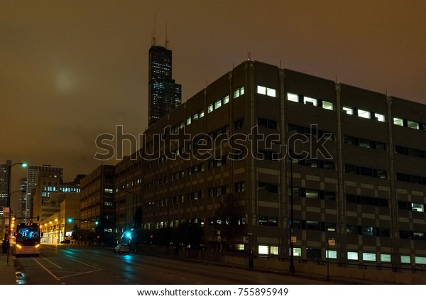 Foggy Chicago Night By Sears Willis Stock Photo Edit Now 755895949