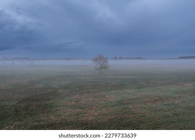 Foggy mead during evening, Gmina Korytnica, Masovia region of Poland - Shutterstock ID 2279733639