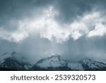 Foggy moody cloudy mountains in Kenai Fjords National Park