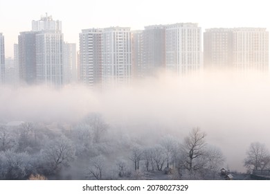 Foggy Morning In The City Buildings Growing Through The Mist And Fog 