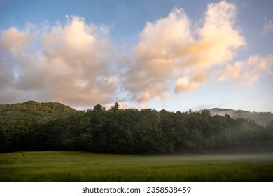 Foggy Morning Clouds Waft Across and Through Cataloochee Valley in Great Smoky Mountains National Park - Shutterstock ID 2358538459