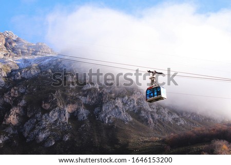  Foggy morning in Fuente Dé cable car, Picos de Europa, Cantabria, Spain