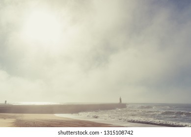 Foggy morning lighthouse