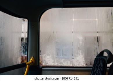 Foggy Morning Window In The City Bus