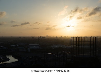  Foggy Poplar, London Skyline At Dawn.