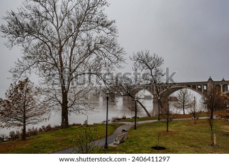 A Foggy and Rainy Winter Evening along the River Trail, Columbia Pennsylvania USA