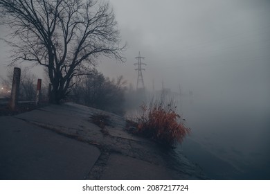 Foggy River Coast In The Voronezh City.