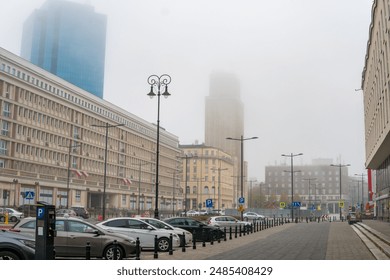 Foggy Street in Warsaw in Autumn - Powered by Shutterstock