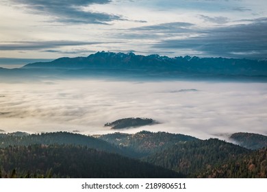 Foggy Sunrise In Autumn Tatra Mountains, Poland, Europe