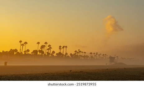 Foggy Sunrise at Huntington Beach, California