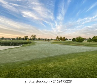 Foggy Sunrise Over Golf Course with Ponds and Marsh - Powered by Shutterstock