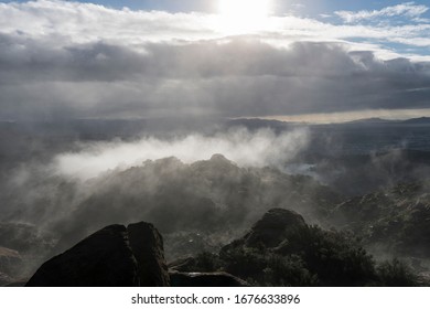 Foggy Sunrise View From The Santa Susana Mountains In Los Angeles California.