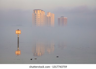 Foggy Tampa Morning With Architecture And Sunrise