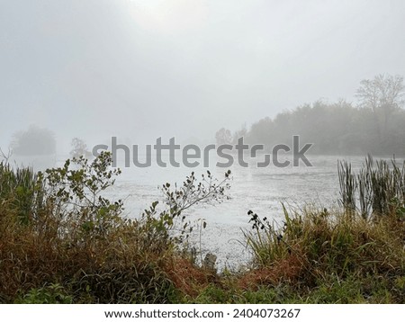 A foggy view of Melton Lake from TVA Islands in Oak Ridge, Tennessee USA