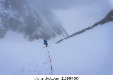 Foggy weather during alpine ascent of Piz Bernina in the central Alps