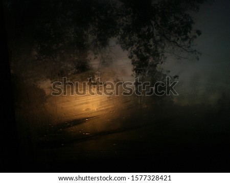 Foggy Window Sunset Forest Silhuette