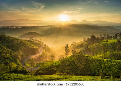 Foggy yet warm sunrise in Cukul Tea Garden, Bandung, Indonesia - Shutterstock ID 1932205688